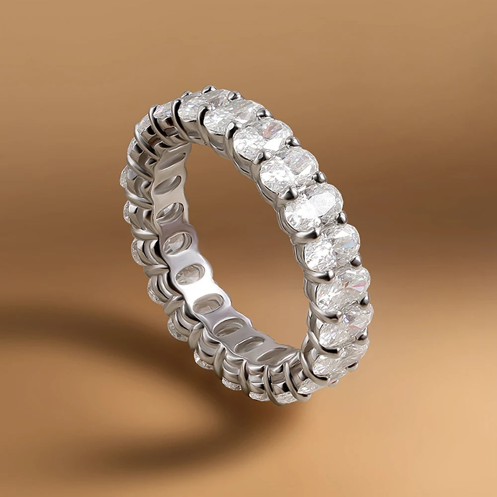 0.3 Carat Oval Cut Moissanite Eternity Rings with Certificate Half/Full Diamond Wedding Band for Women 925 Silver Stacking Ring