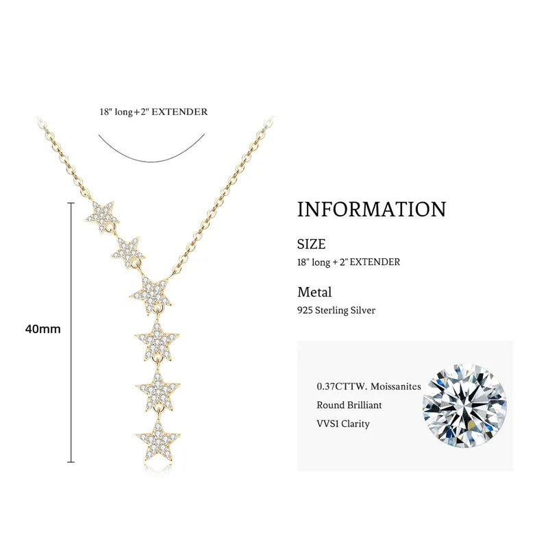 1.2mm&1mm&0.8mm Round Full Moissanite Diamond Y Shape Star Necklace for Women Real Silver 925 Charm Necklace Unique Jewelry Gift