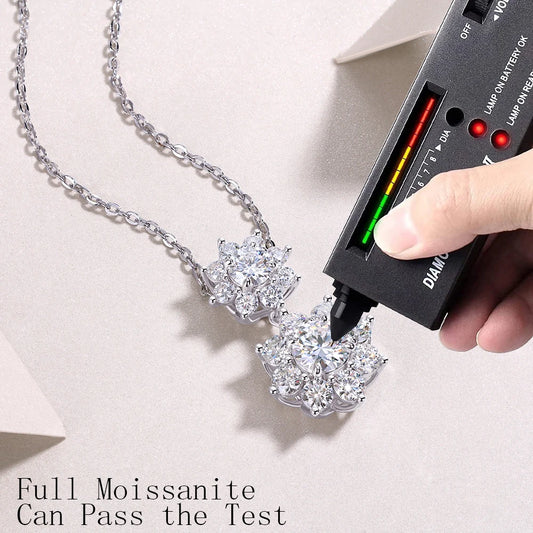 BXINY Full Moissanite Double Sun Flower Pendant Necklace S925 Silver GRA Certified Lab Diamond for Women Party Fine Jewelry Gift