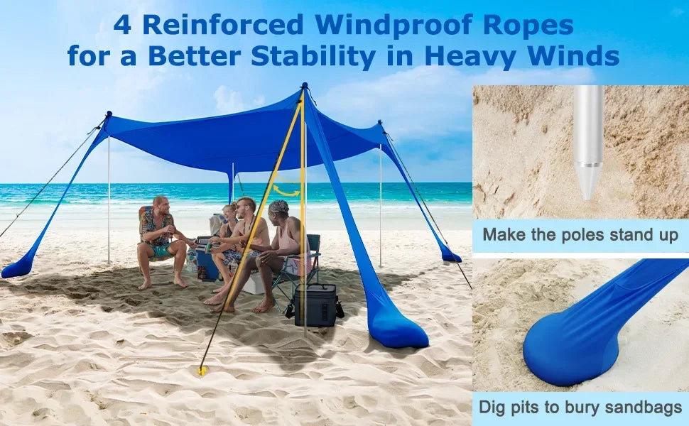 Outdoor Beach Tent Portable Camping Sun Shelter UPF50+ Family Seaside Travel Tent Outdoor Windproof One-piece Beach Canopy