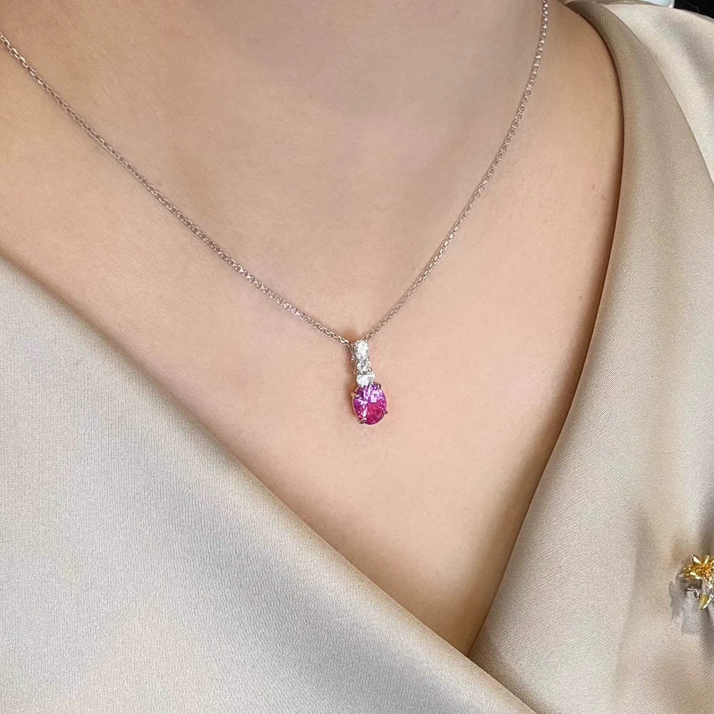 Wong Rain 925 Sterling Silver Oval Cut 7*9 MM Emerald Sapphire Paraiba Spinel High Carbon Diamond Pendant Necklace Fine Jewelry