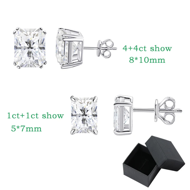 Smyoue 1CT 2CT 4CT Emerald/Radiant Cut Moissanite Stud Earrings for Women D Color Luxury Lab Diamond 925 Sterling Silver Jewelry