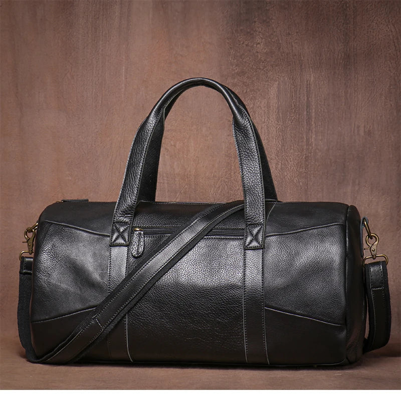 GURO Vintage Crazy Horse Cowhide Travel Bag Men's Real Leather Handbag Casual Weekend Camping Luggage Bag Daily Gym Shoulder Bag