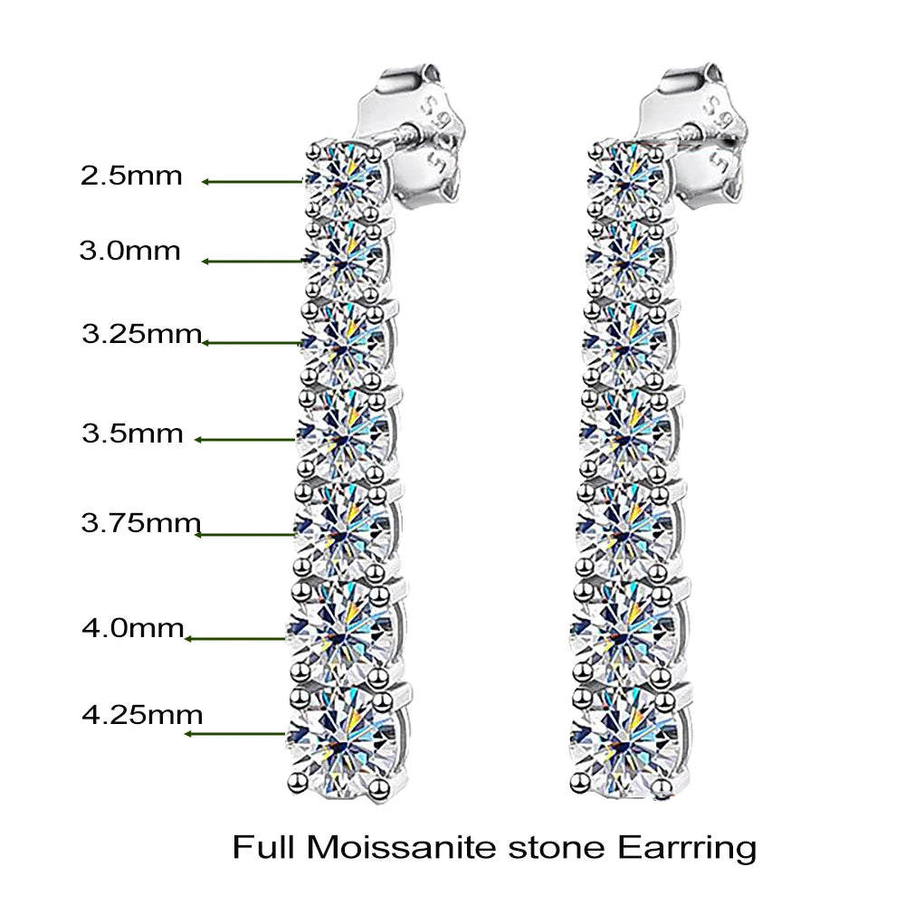 3-5mm Size Gradient Moissanite Drop Earrings for Women 925 Sterling Silver Long Tassel Diamond Stud Earring with Certificates