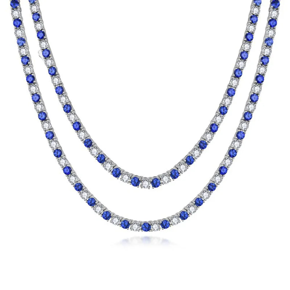 Wong Rain 925 Sterling Silver Round Cut 3 MM Sapphire Emerald Ruby High Carbon Diamond Gems Tennis Chain Necklace Fine Jewelry
