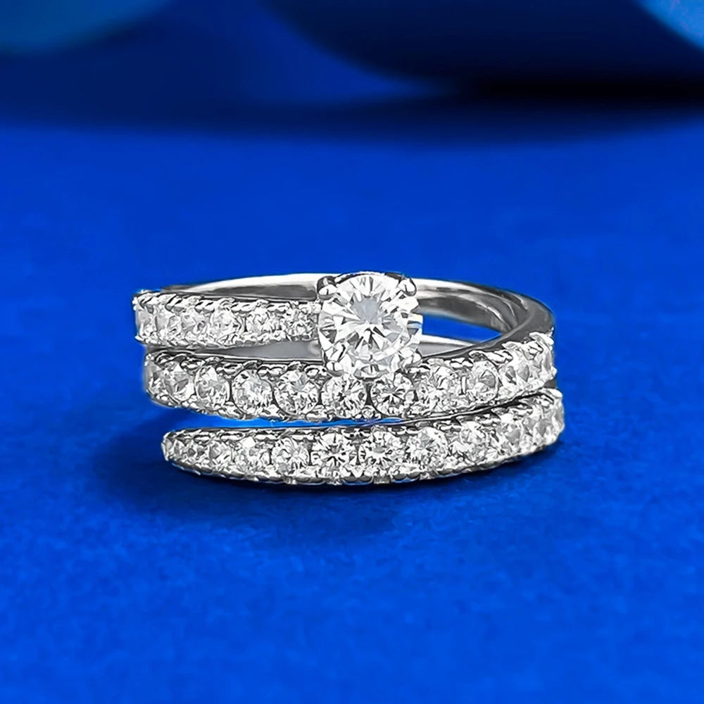 Wong Rain Solid 925 Sterling Silver Round Lab Sapphire High Carbon Diamonds Gemstone Adjustable Rings Fine Jewelry Wholesale