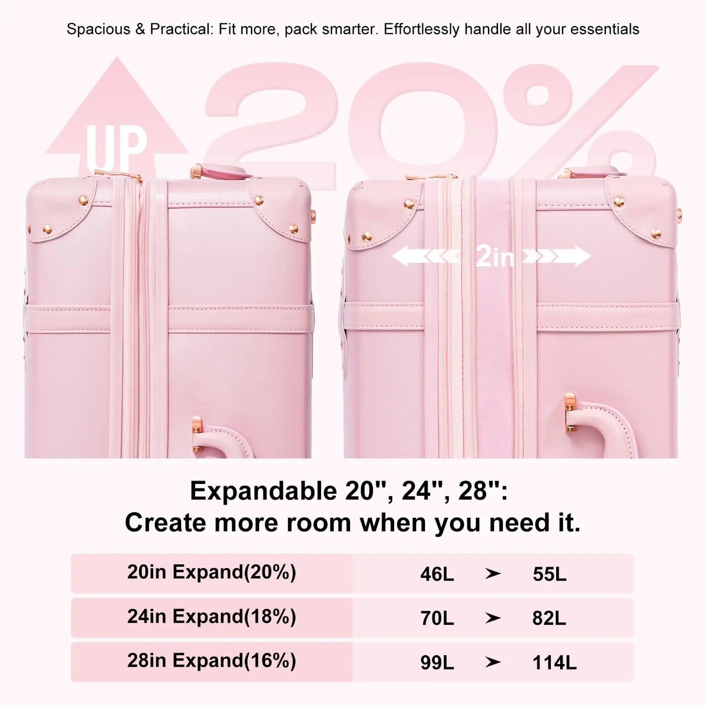 Urecity Vintage Luggage Set 3PCS Luxury Suitcase Expandable Travel Suitcase On Wheels Handmade Retro Rolling Luggage For Women