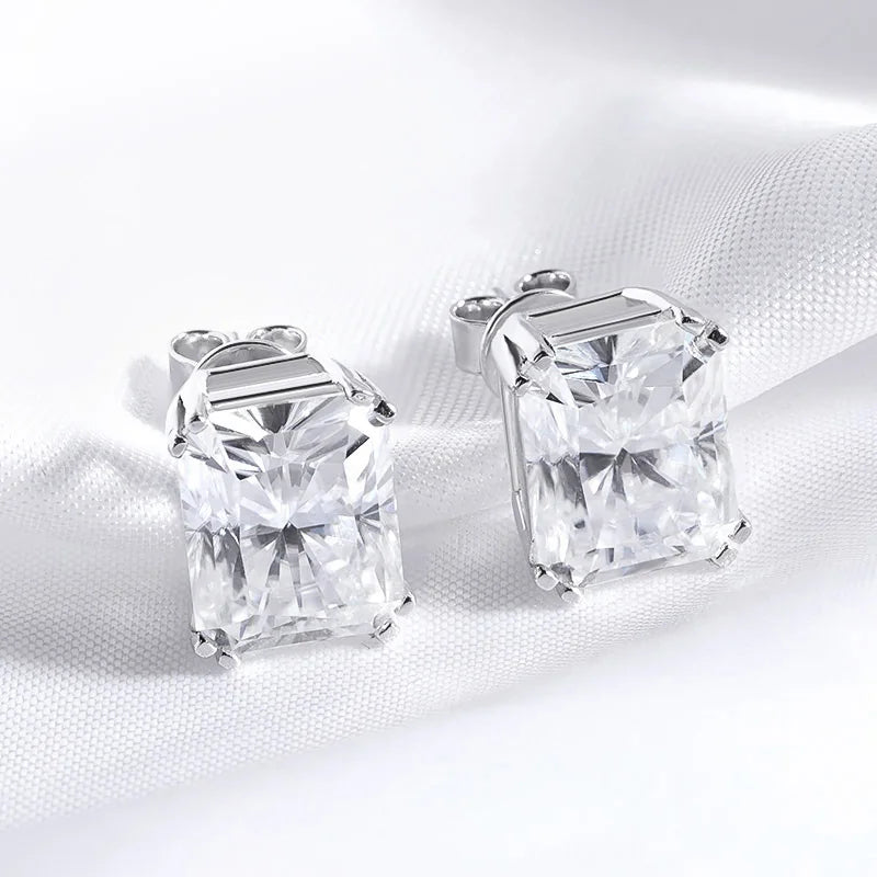 Smyoue 1CT 2CT 4CT Emerald/Radiant Cut Moissanite Stud Earrings for Women D Color Luxury Lab Diamond 925 Sterling Silver Jewelry