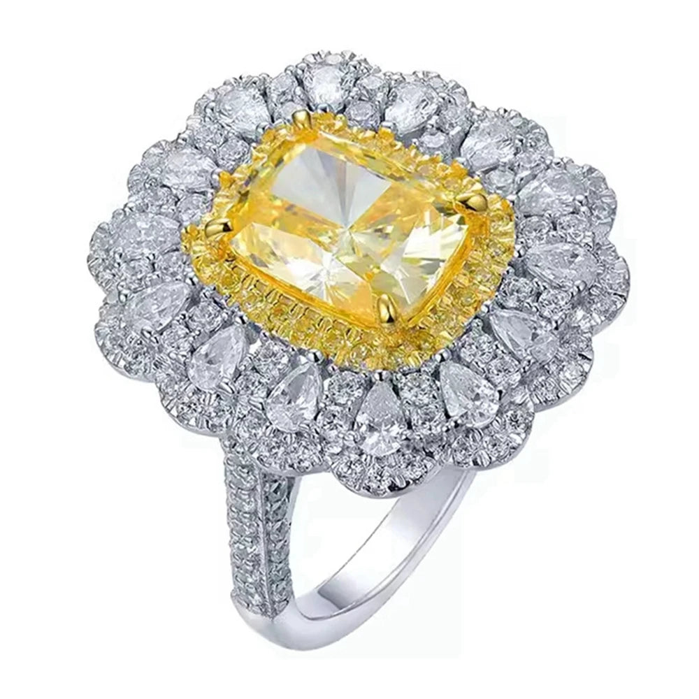 Wong Rain 925 Sterling Silver Cushion Cut 7*9 MM Citrine High Carbon Diamond Gemstone Women Rings Fine Jewelry Anniversary Gifts