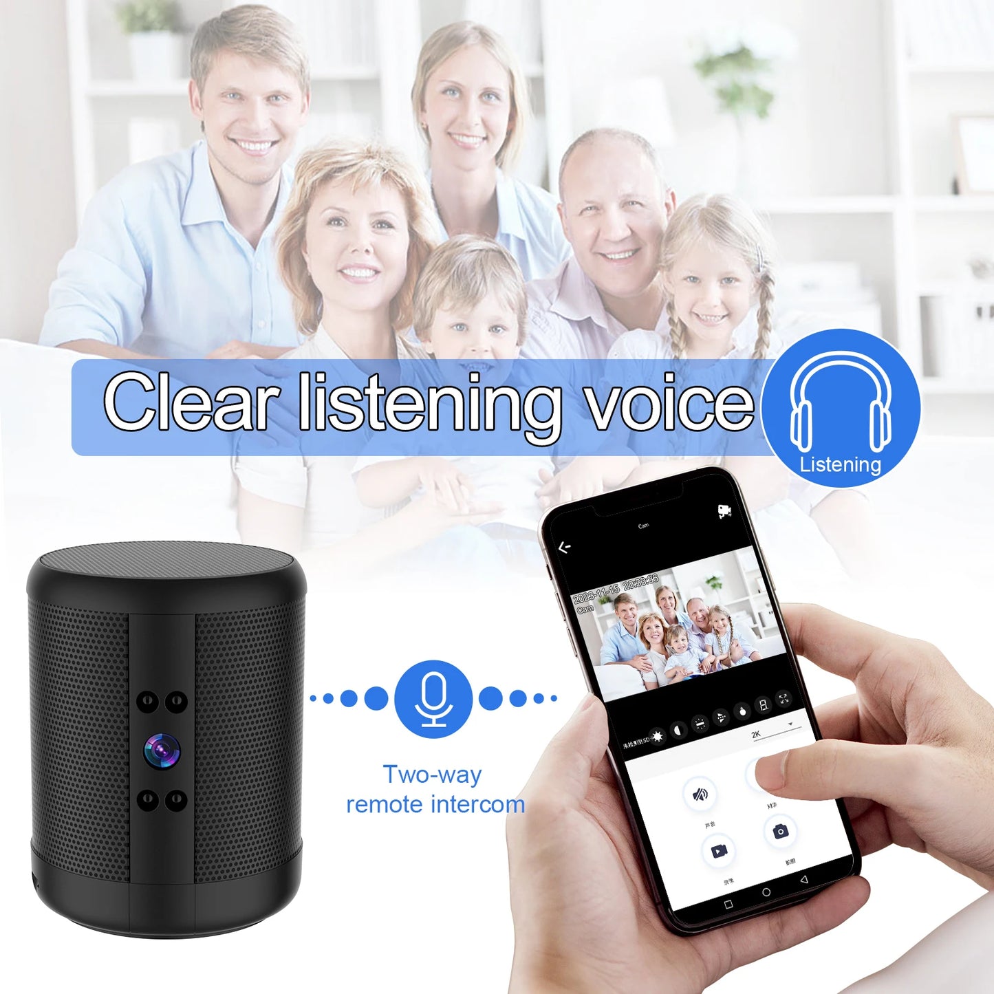 4K HD Mini Home Security Surveillance Camera WiFi Bluetooth Speaker Two-Way Remote Intercom Night Vision Battery Operated