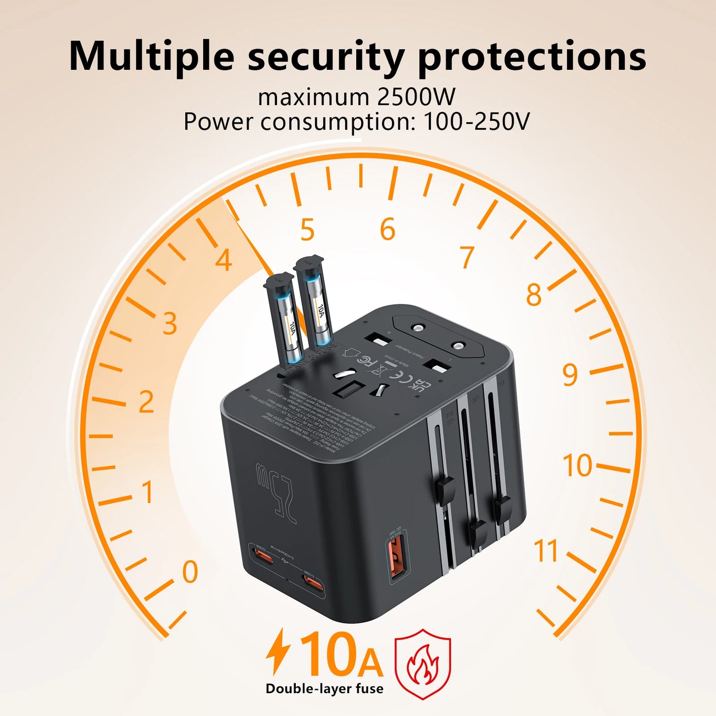 Universal Travel Adapter with 1 USB Ports 2 Type-C PD Charging All-in-Travel Adapter EU/UK/USA/AUS Plug for Travel Fast Charging