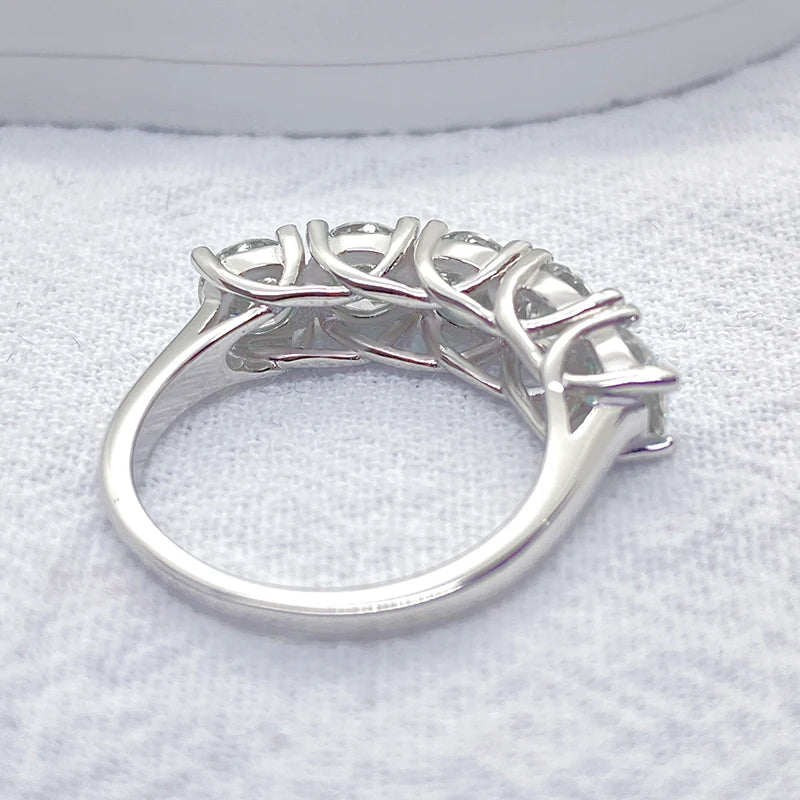 NeeTim 5mm 6.5mm Full Moissanite Ring for Women S925 Sterling Silver Eternity Sparkling Diamond Band Wedding Rings Jewelry GRA