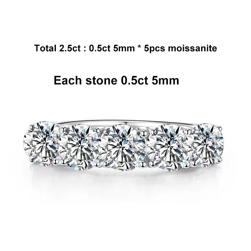 NeeTim 5mm 6.5mm Full Moissanite Ring for Women S925 Sterling Silver Eternity Sparkling Diamond Band Wedding Rings Jewelry GRA