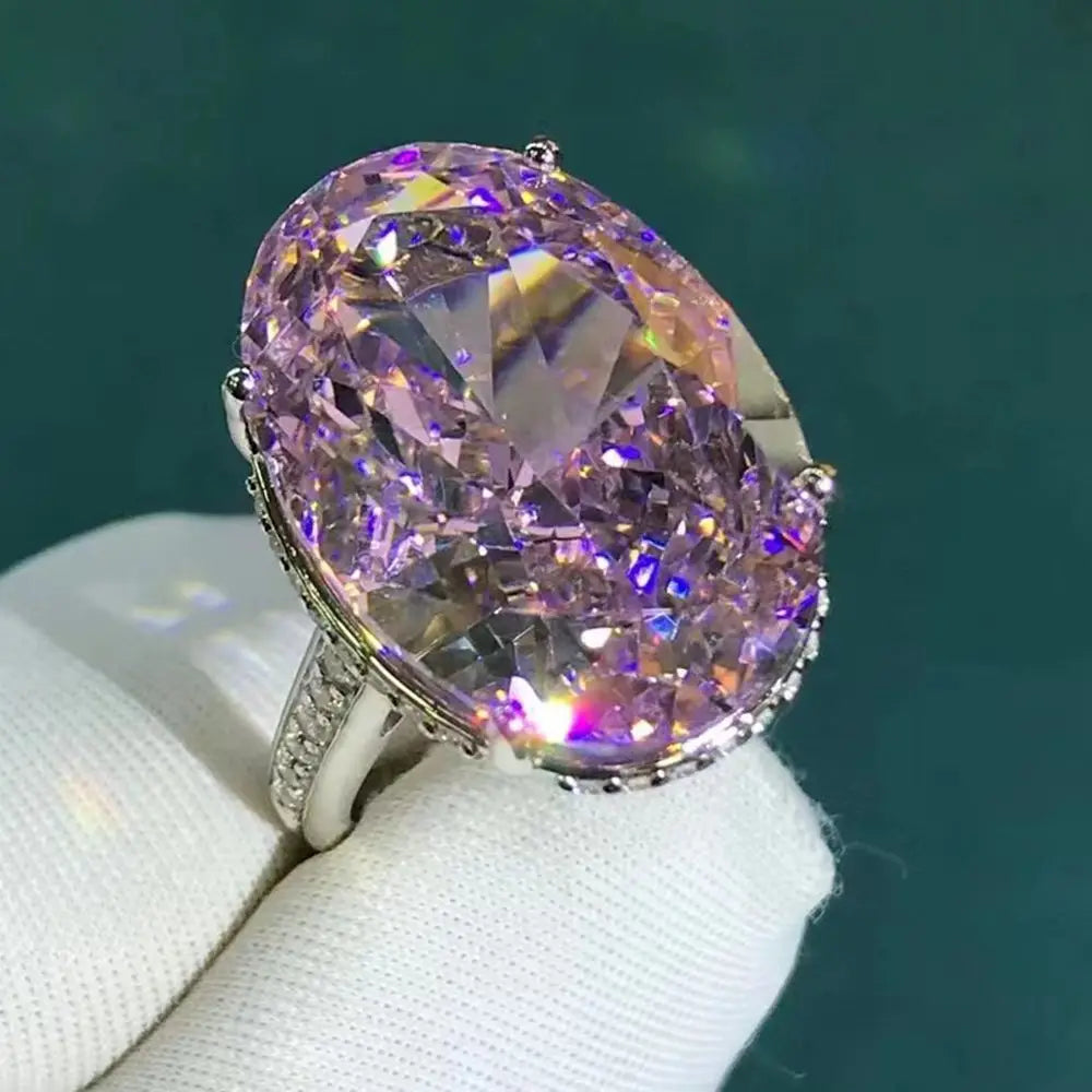 WUIHA Real 925 Sterling Silver Crushed Ice Oval 30CT Fancy Vivid Yellow Pink Sapphire Synthetic Moissanite Ring Drop Shipping