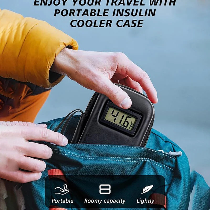 "Insulated Medicine Organizer Bag with Thermometer for Diabetics; Waterproof, Portable, and Reusable Insulin Travel Case