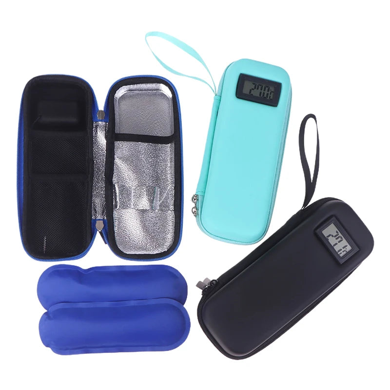 "Insulated Medicine Organizer Bag with Thermometer for Diabetics; Waterproof, Portable, and Reusable Insulin Travel Case