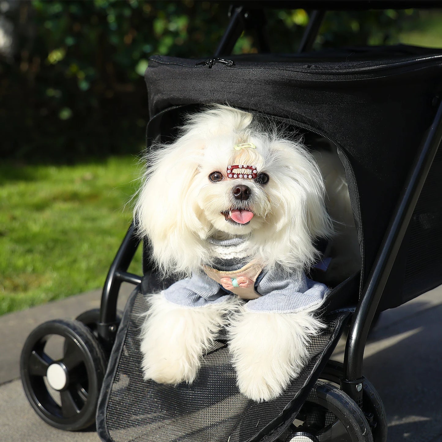 Foldable Pet Stroller 4-Wheel Dog Travel Stroller Pushchair Jogger with Storage Basket for Puppy Cat Pet Suplies Outdoor