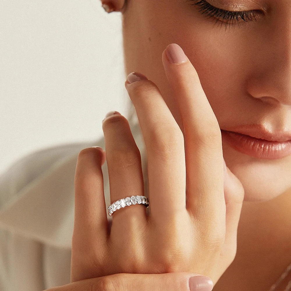 0.3 Carat Oval Cut Moissanite Eternity Rings with Certificate Half/Full Diamond Wedding Band for Women 925 Silver Stacking Ring