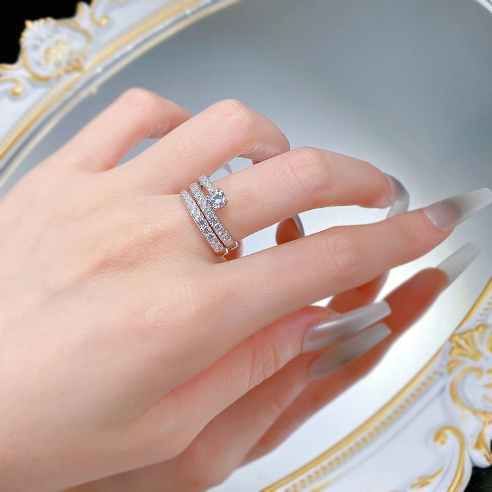 Wong Rain Solid 925 Sterling Silver Round Lab Sapphire High Carbon Diamonds Gemstone Adjustable Rings Fine Jewelry Wholesale