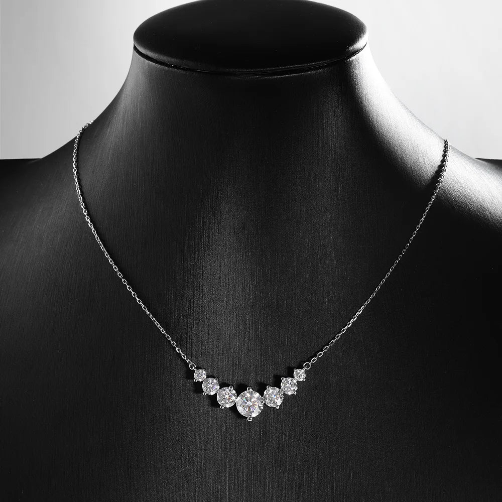 Smile Shape All Moissanite Pendant Necklace for Women 7-stone D Color Diamond Neck Chain S925 Sterling Silver Fine Jewelry
