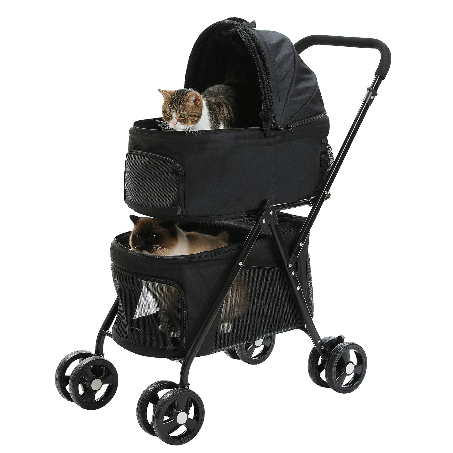 Foldable Pet Stroller 4-Wheel Dog Travel Stroller Pushchair Jogger with Storage Basket for Puppy Cat Pet Suplies Outdoor