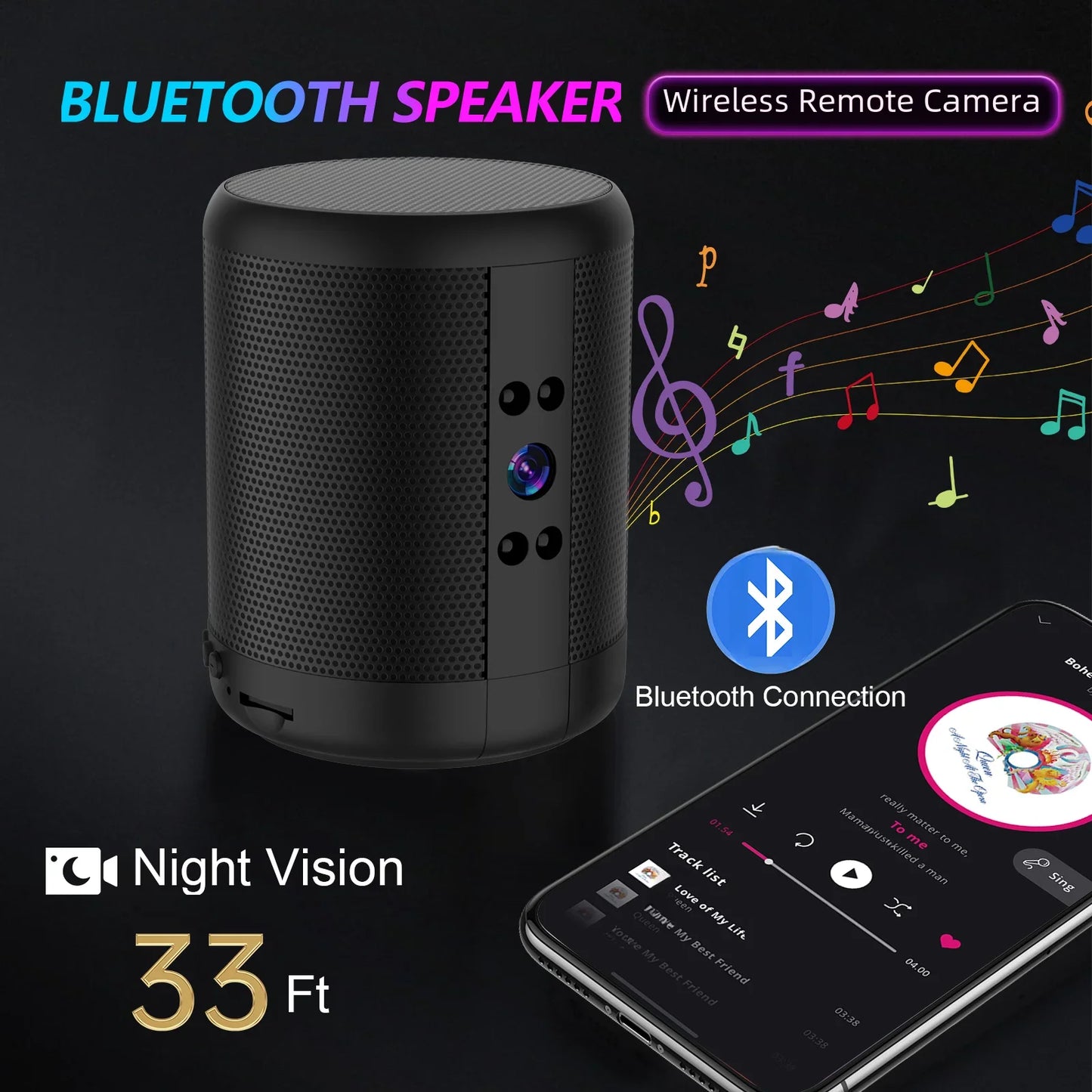 4K HD Mini Home Security Surveillance Camera WiFi Bluetooth Speaker Two-Way Remote Intercom Night Vision Battery Operated