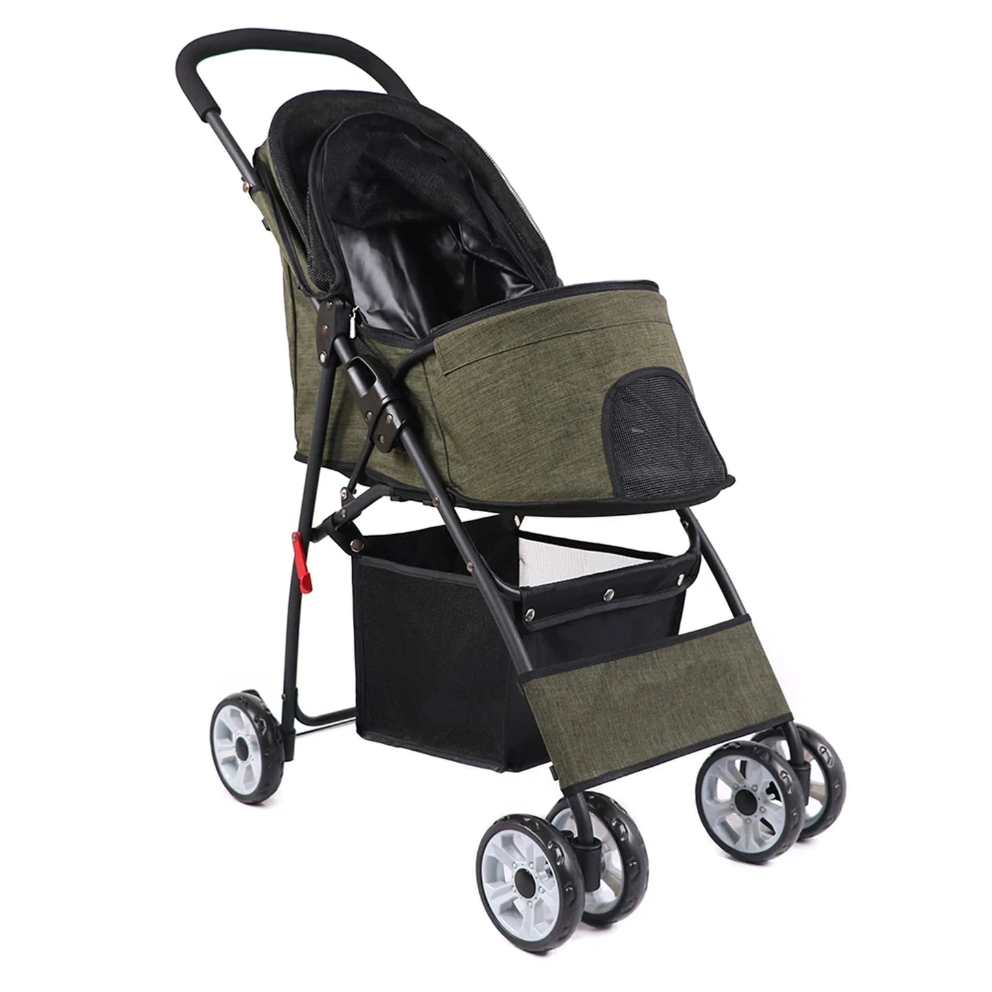 Foldable Pet Stroller 4-Wheel Dog Travel Stroller Pushchair Jogger with Storage Basket for Puppy Cat Pet Suplies Outdoor
