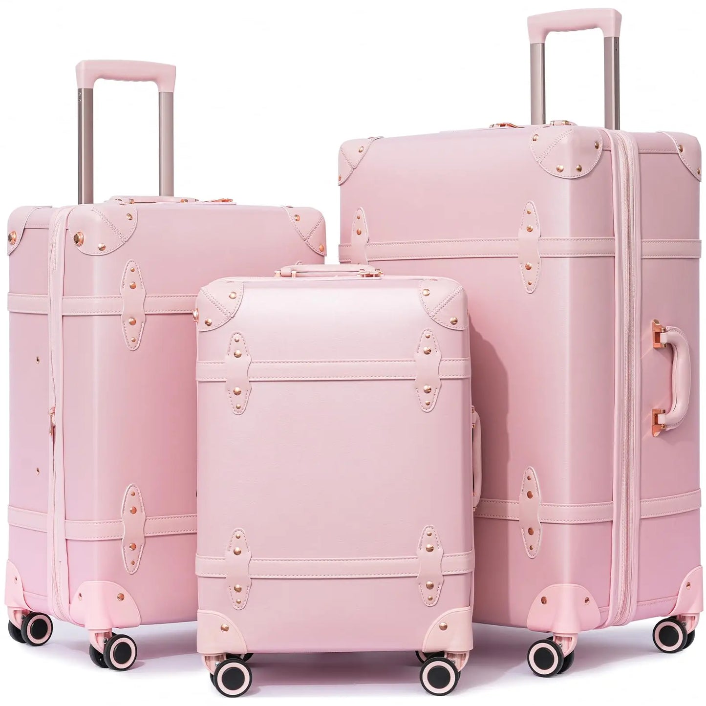 Urecity Vintage Luggage Set 3PCS Luxury Suitcase Expandable Travel Suitcase On Wheels Handmade Retro Rolling Luggage For Women