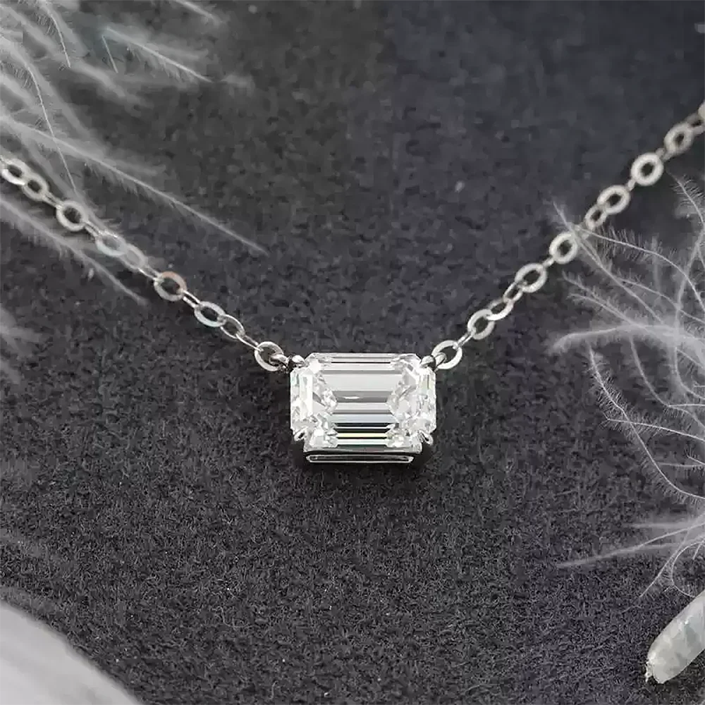 1/2/5carat Emerald Cut Moissanite Pendant Necklaces for Women 925 Silver Plated 18k Gold Rectangle Solitaire Diamond Neckchain