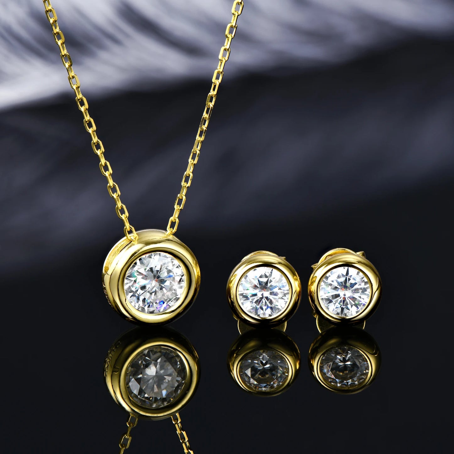 IOGOU 6.5mm 1ct Bezel Moissanite Pendant Necklace Earrings Sets 925 Silver Adjustable Chain for Women GRA Certified Jewelry Set