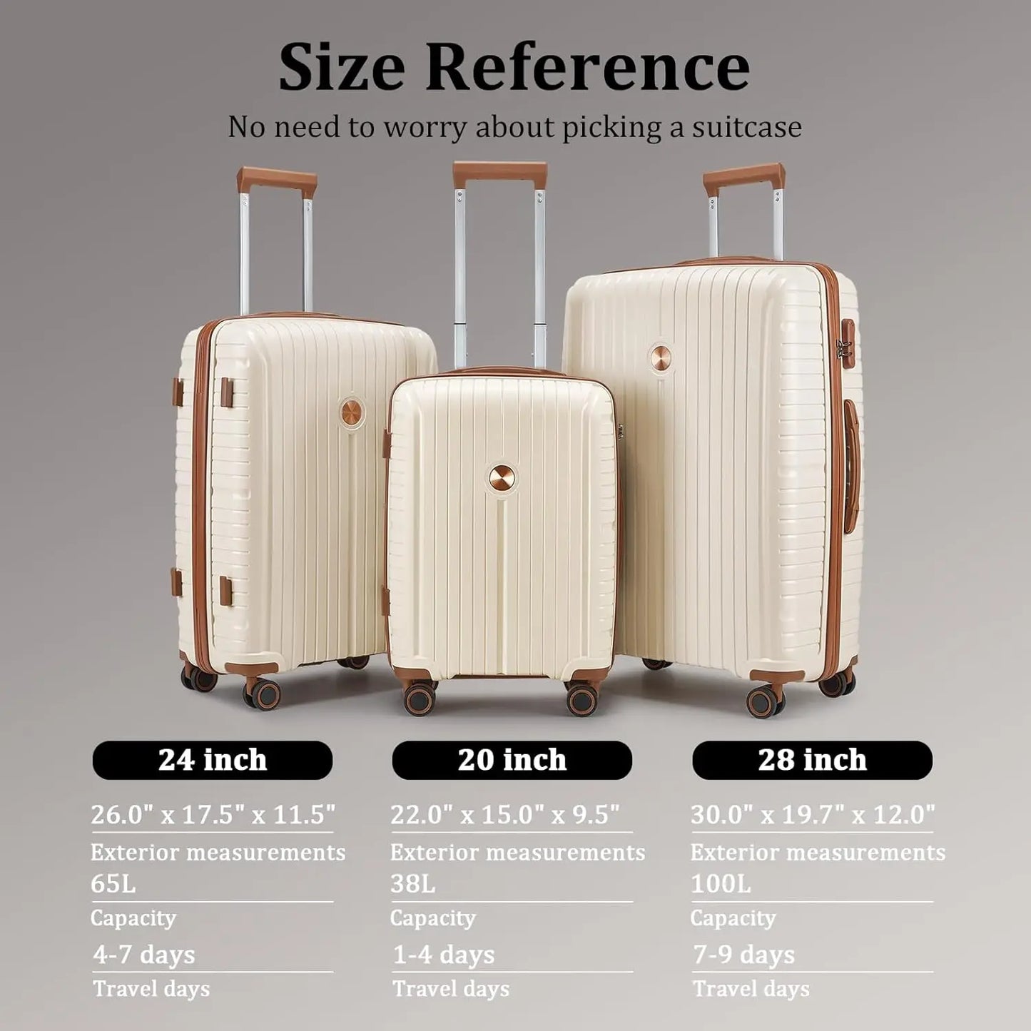 PP Hard Shell Lightweight Durable Luggage Sets, Travel Suitcase with Duffel Bag and Toiletry Bag, TSA Lock, Spinner Wheels