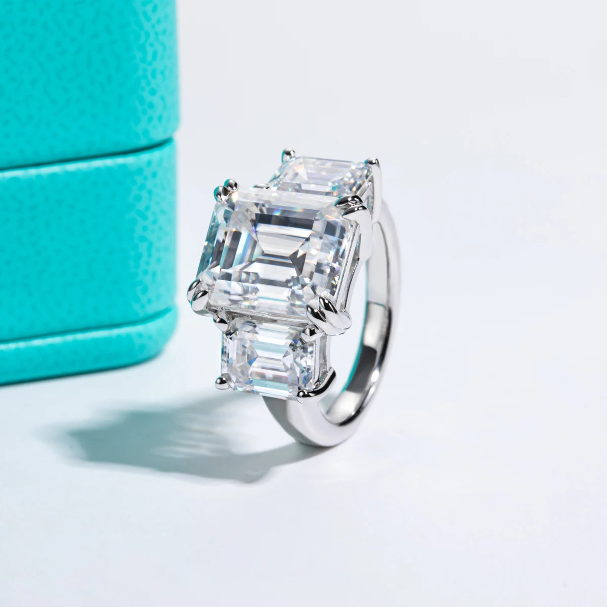 AnuJewel 12cttw Emerald Cut D Color Moissanite Engagement Ring For Women 925 Sterling Silver 3 Stone Ring Jewelry Wholesale