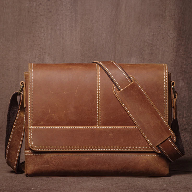 Luxury Design Genuine Leather Shoulder Bag Men's Business Briefcase Natural Cowhide Retro Crossbody Daily Commuter Messenger Bag