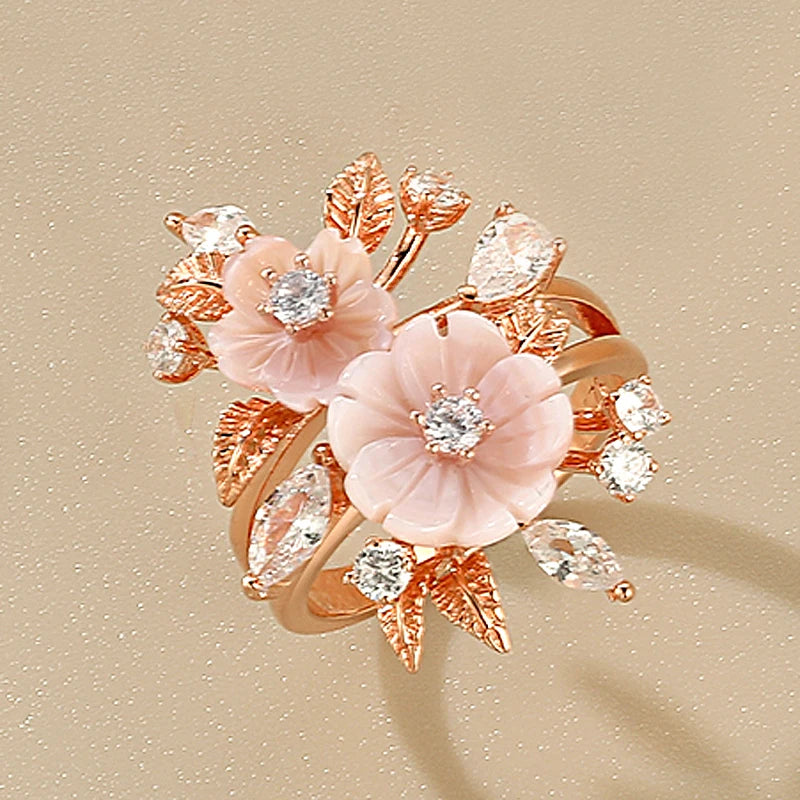 LAYA Ring 100% 925 Sterling Silver For Women Pink Shell Flower White Shining Zircon Finger Wedding Party Luxury Fine Jewelry