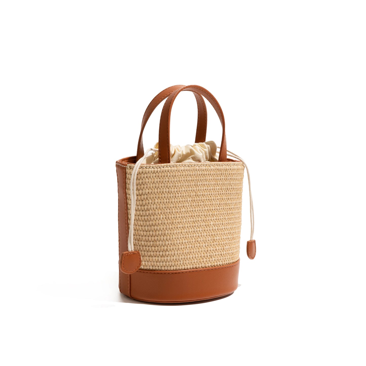 CKKUI Seaside Vacation French Bag Stylish Straw Woven With PU Leather Pouch Summer Large Capacity Handbag Crossbody Bucket Bag