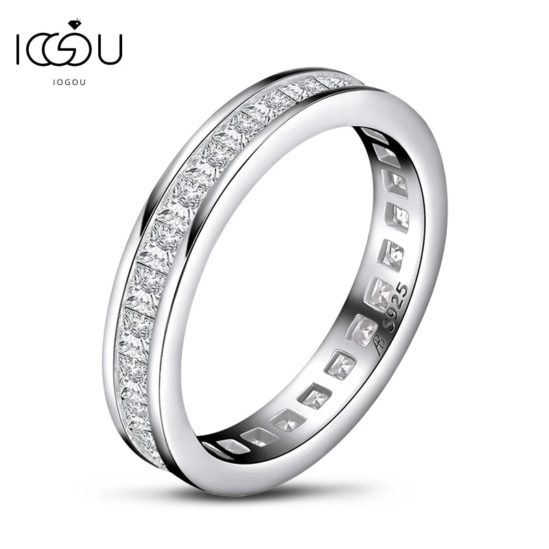 IOGOU 925 Sterling Silver Full Eternity Band Ring Women Engagement Ring Princess Cut Diamond Wedding Silver Bridal Rings Jewelry