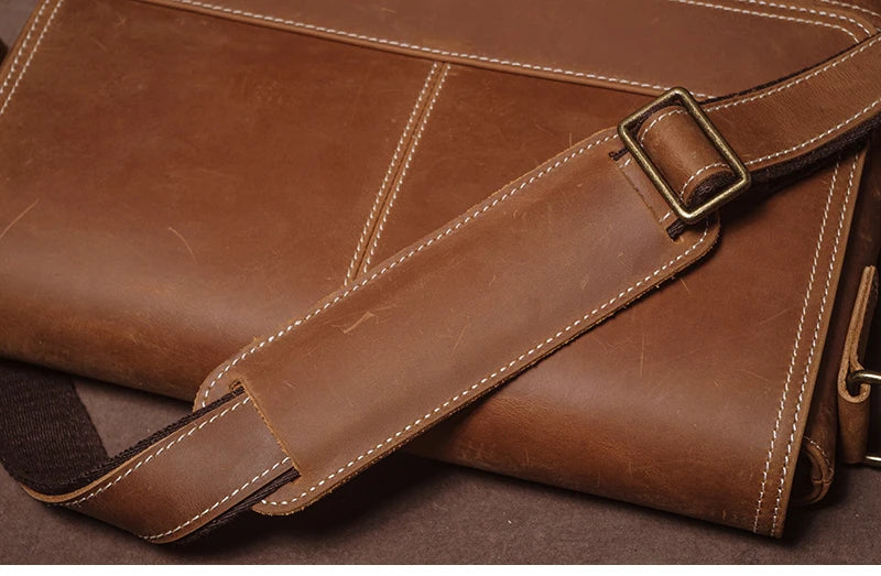 Luxury Design Genuine Leather Shoulder Bag Men's Business Briefcase Natural Cowhide Retro Crossbody Daily Commuter Messenger Bag