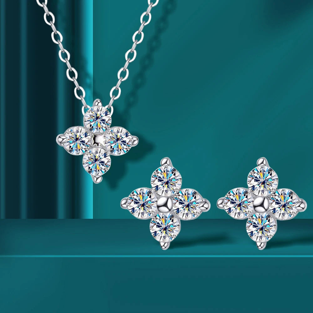 3mm 4-Stone Moissanite Jewelry Set for Women D Color Lab Diamond Stud Earrings Pandant Necklace with Gra Certificates 925 Silver