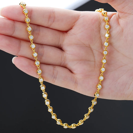 BXINY 3mm Bubble Moissanite Tennis Necklace S925 Silver for Women Bezel Set Diamond Neck Chain Party Jewelry Gifts GRA Certified