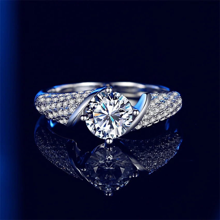 Tbestone Real Moissanite Diamond Ring D Color 1 CT925 Sterling Silver Fully Set Gemstones Beautiful Wedding Gift for Women
