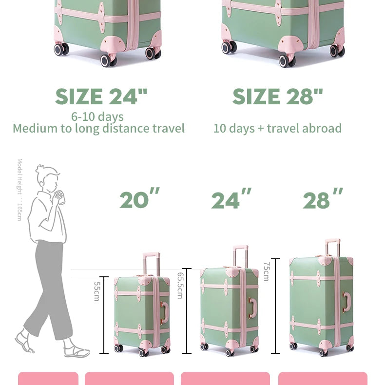 Urecity Vintage Luggage Set 3PCS Luxury Suitcase Expandable Travel Suitcase On Wheels Handmade Retro Rolling Luggage For Women