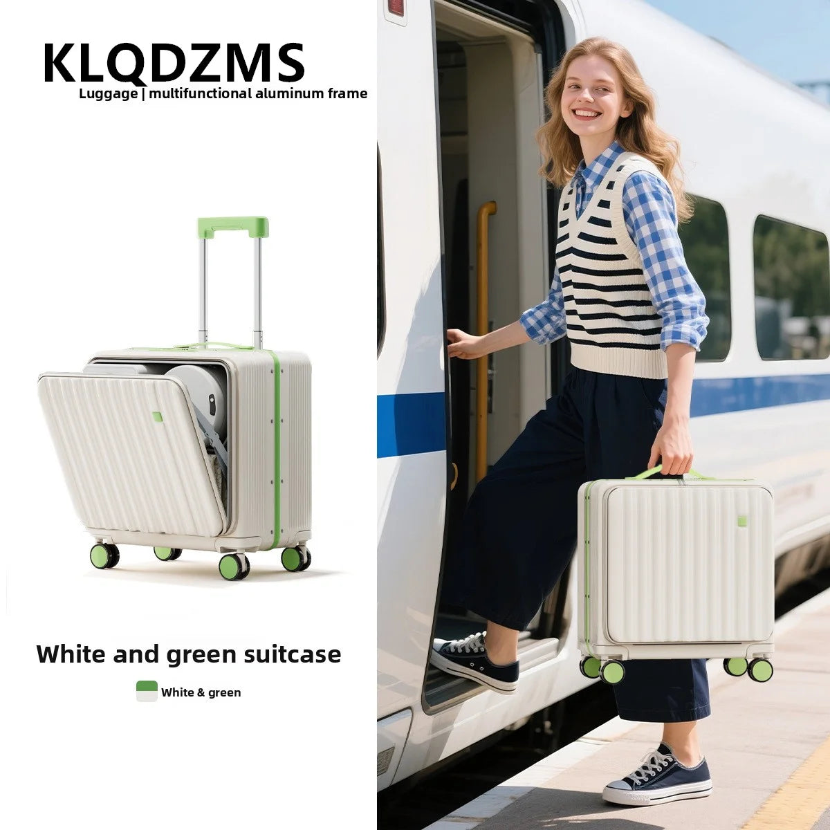 KLQDZMS 18" Luggage Travel Bag High Quality 20 Inch Boarding Box Men's Small Trolley Case Women's Front Opening Laptop Suitcase