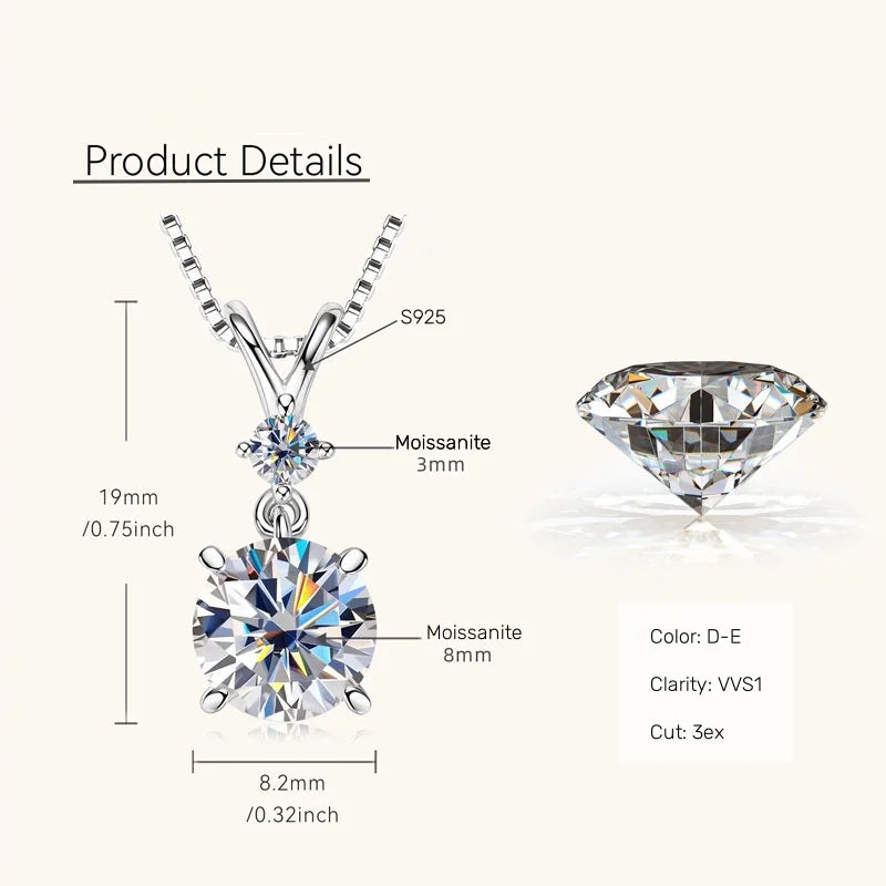 IOGOU 6.5mm/8mm/9mm D VVS1 All Moissanite Diamond Round Pendant Necklace for Women Engagement Luxury Sterling Silver 925 Jewelry
