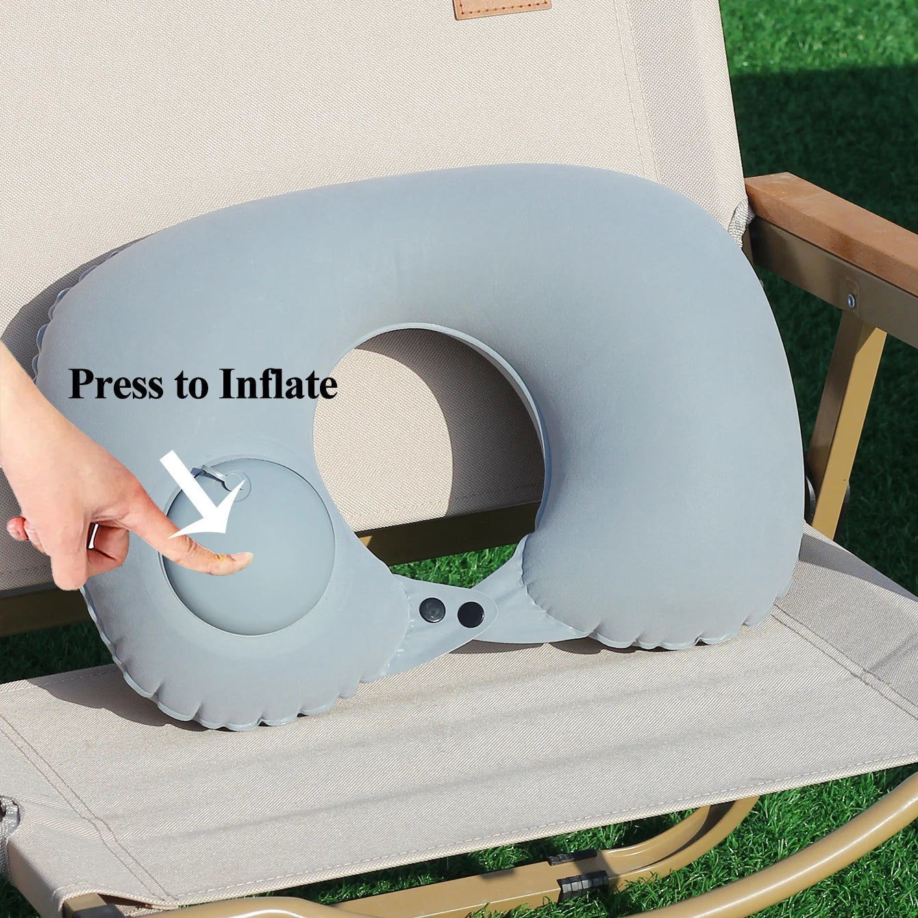 1PC Auto-Pump Inflatable U-Shaped Neck Pillow, Vivid Color Foldable & Portable Design, Ideal for Camping, Travel, and Nap Use.