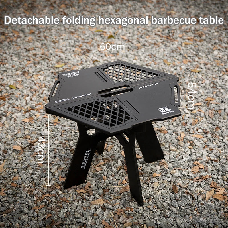 Multi-Functional Camping Table Portable 6-Sided BBQ&Tea Table, Foldable&Removable Outdoor Stove Complete Set For Outdoor Cooking