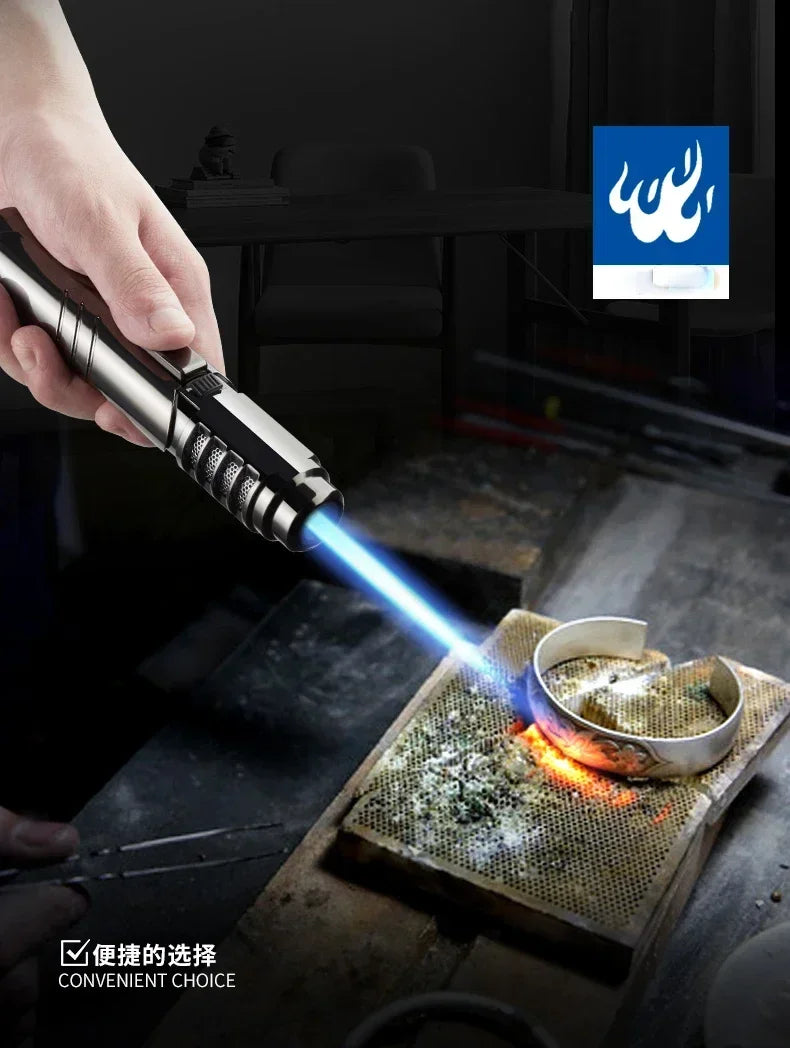 Metal Large Flame Spray Gun Blue Flame 1800°c Welding Gun Butane Gas Torch Lighter Outdoor Camping BBQ Kitchen Ignition Tool