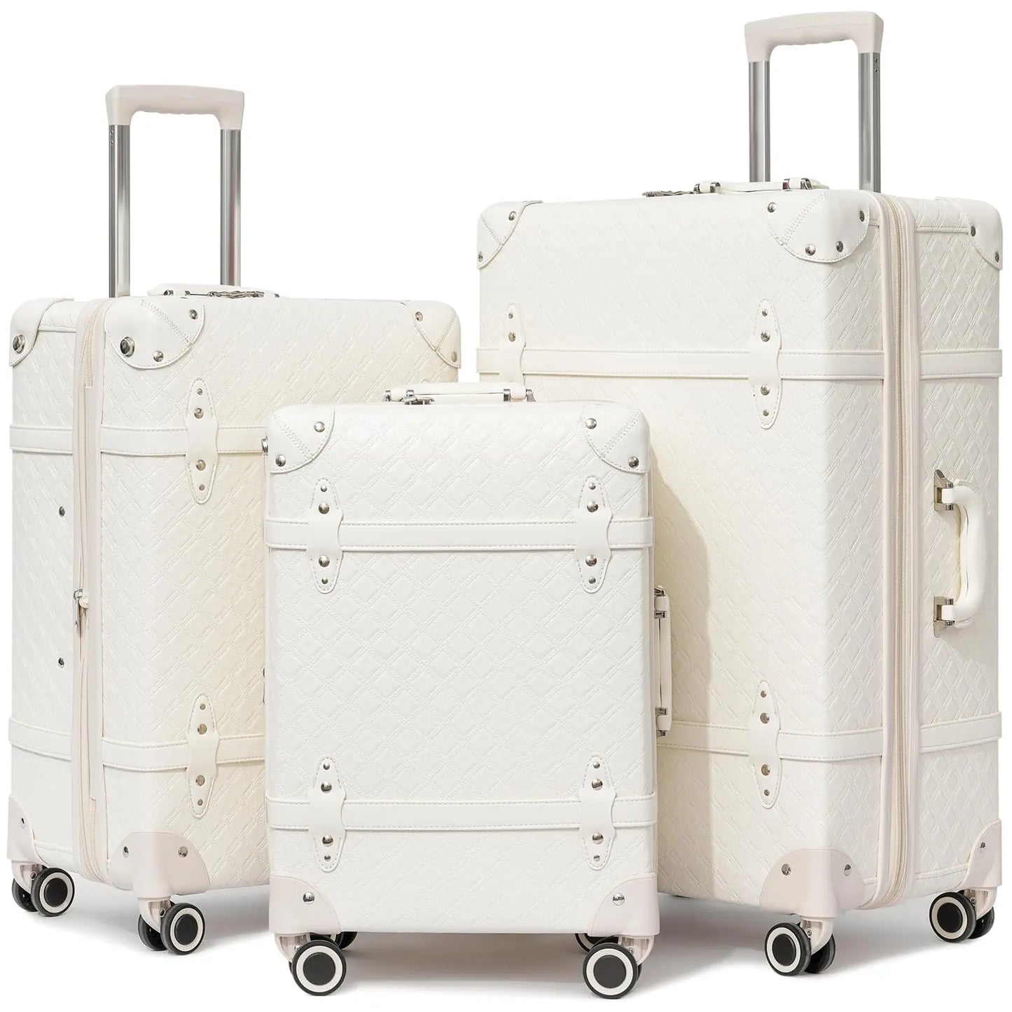 Urecity Vintage Luggage Set 3PCS Luxury Suitcase Expandable Travel Suitcase On Wheels Handmade Retro Rolling Luggage For Women