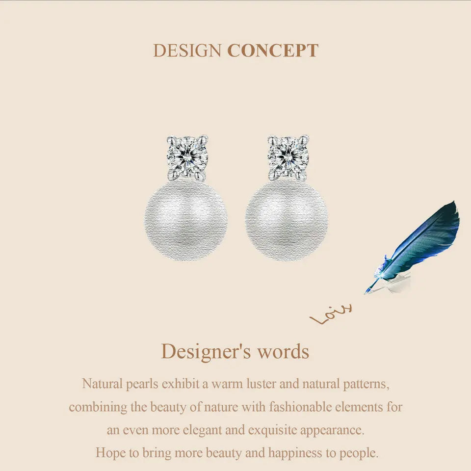 BAMOER Moissanite 925 Sterling Silver Freshwater Pearl Stud Earrings, Elegant VVS1 Clarity Lab Created Diamond Earrings MSE042
