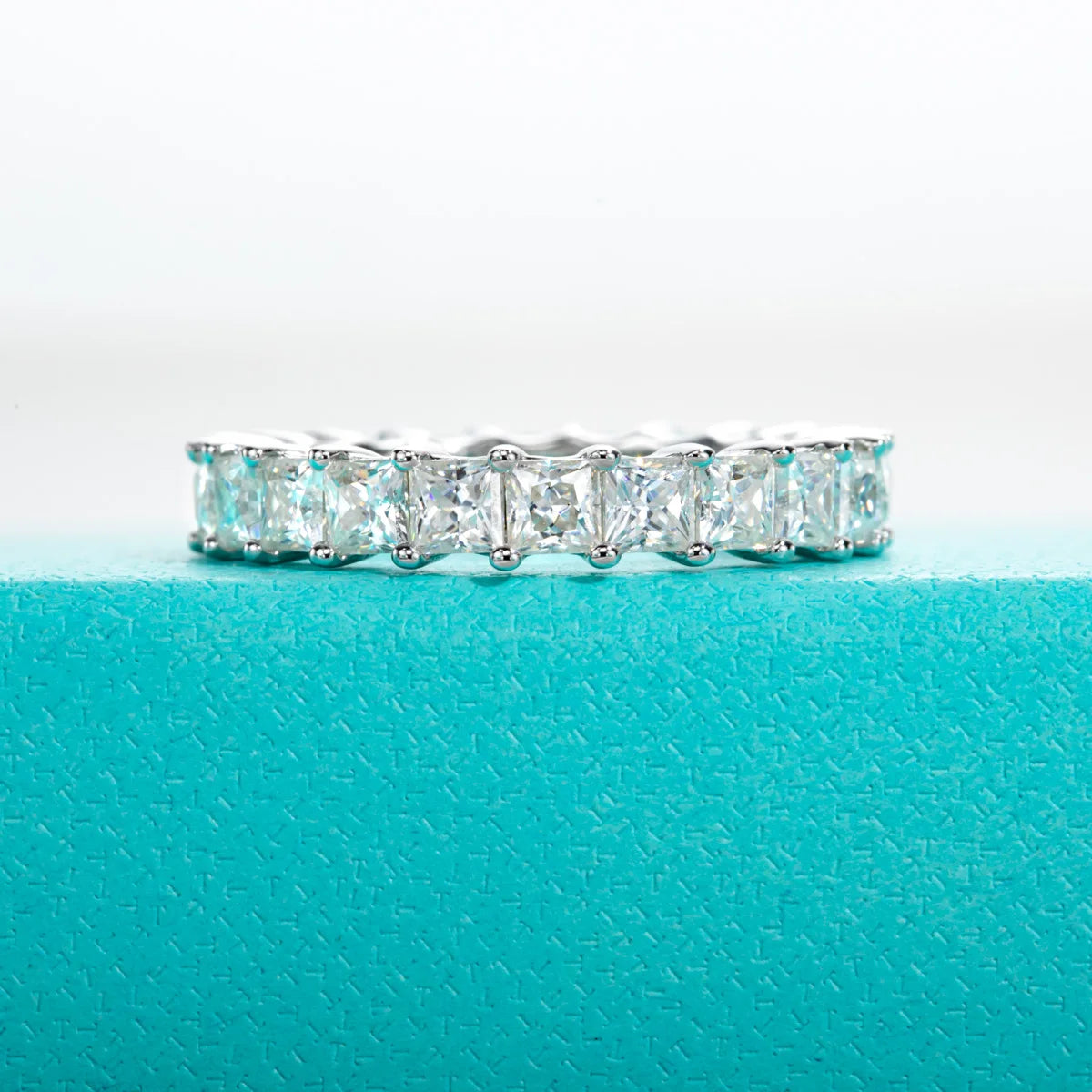 AnuJewel 3mm Princess Cut D Color Moissanite Eternity Band 925 Sterling Silver 18k Gold Plated Wedding Rings Jewelry Wholesale