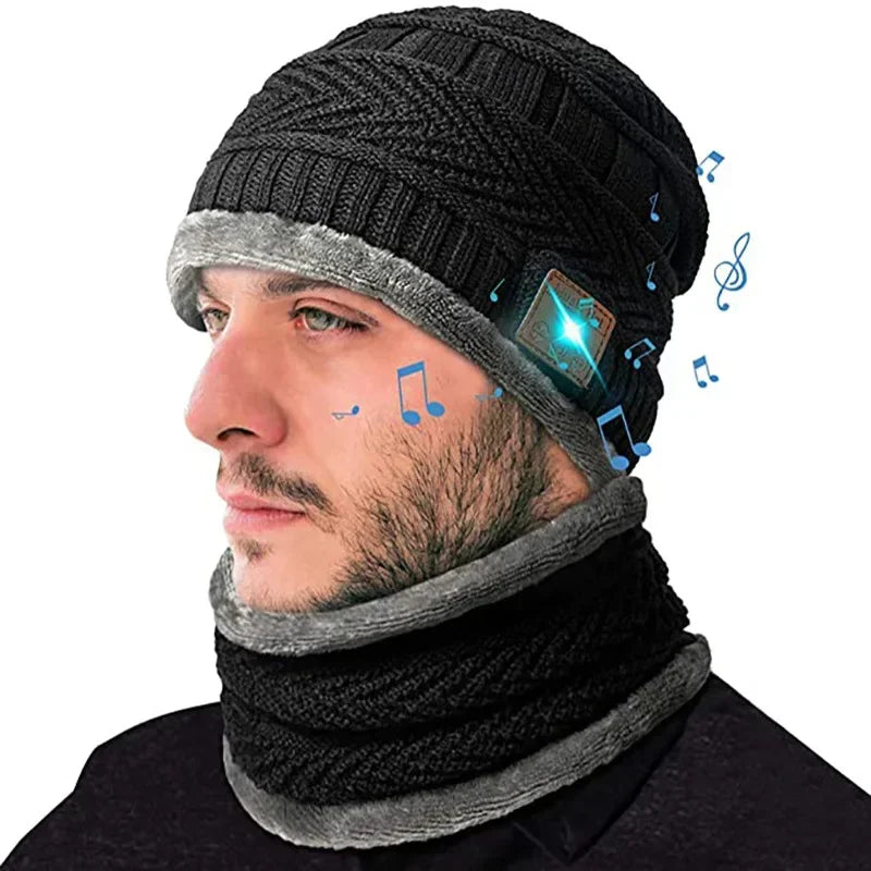 Microphone for Handsfree Call Outdoor Sport Cap Gifts 2in1 Winter Bluetooth 5.0 Headset Headband Warm Music Hat with Soft Scarf